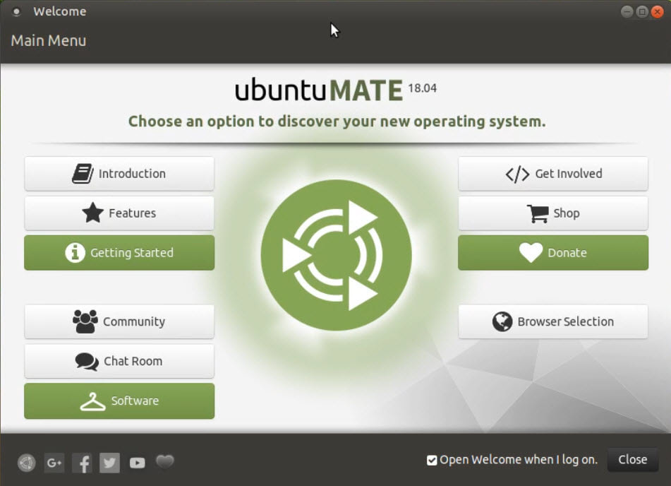 Ubuntu Mate Welcome Screen